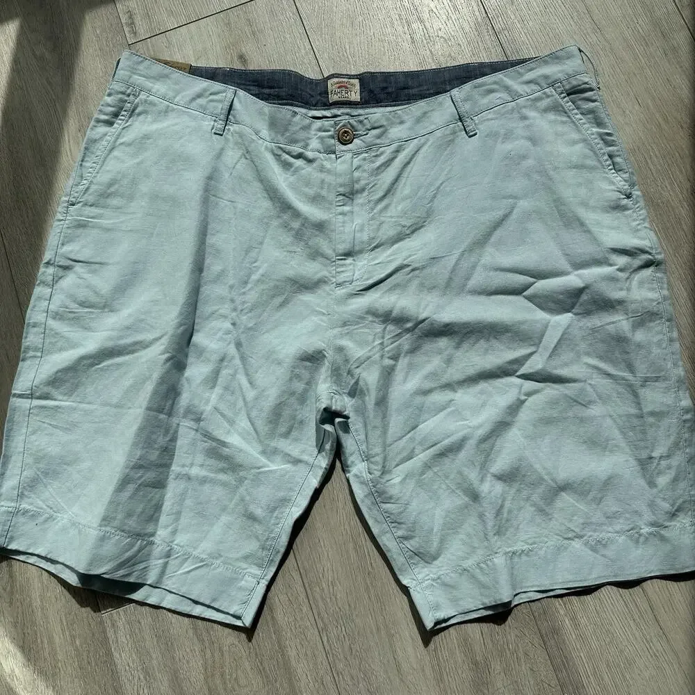 Faherty Cotton/Linen 9” Malibu Chino Shorts Summer Light Blue - Size 42 $128